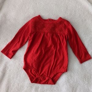 Carter's Toddler Long Sleeve one piece Top, Red. Size 12 Months
